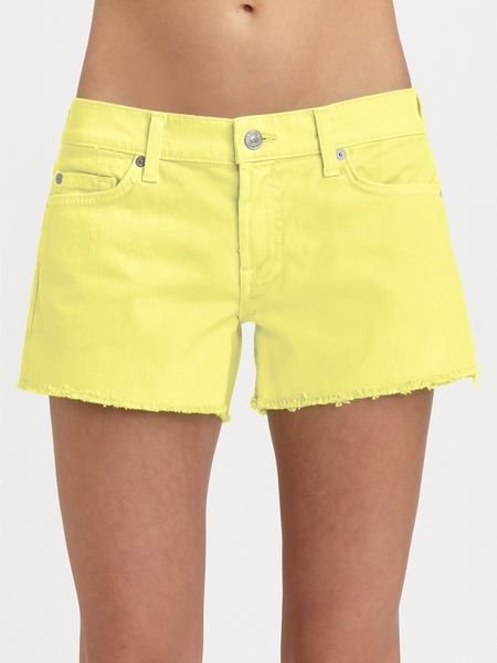 7 For All Mankind Carlie Cutoff Denim Shorts in Yellow - Lyst