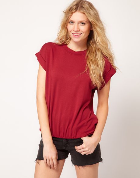 Asos Collection Asos Tshirt in Loop Back with Gathered Hem in Red (burntredorange) - Lyst