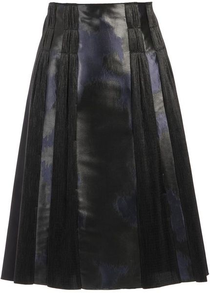 Bottega Veneta Aline Twill Skirt with Plissé Stripes in Blue (black navy) - Lyst