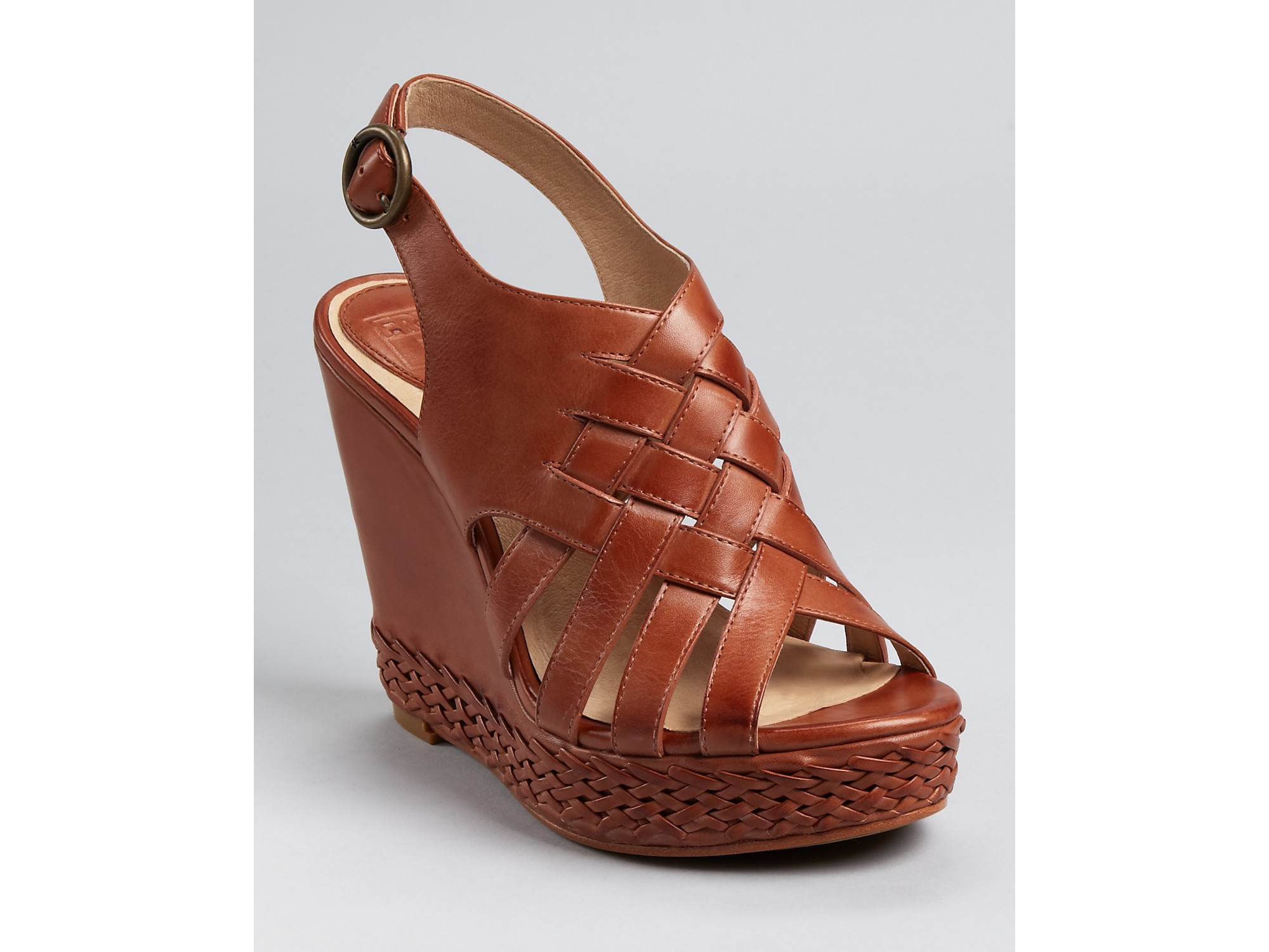 brown leather strappy wedges