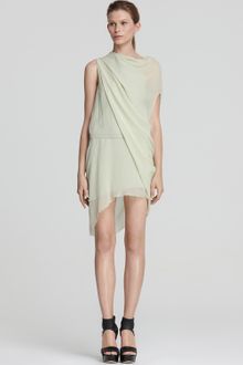 Helmut Lang Dress Belted Silk with Drape Sleeve - Lyst