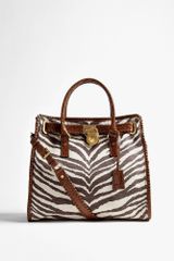 Michael by Michael Kors Zebra Printed Canvas Hamilton Whipped Large North South Tote