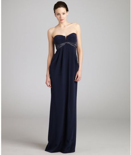 navy silk gown