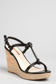 Prada Prada Sport Black Leather Knotted Cork Wedge Espadrilles - Lyst