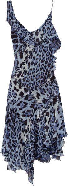 Roberto Cavalli Leopard Print Silk Georgette Dress in Blue (animal) - Lyst