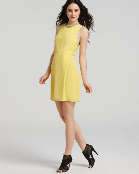 Tibi Dress Sheer Panel in Yellow (daffodil) - Lyst