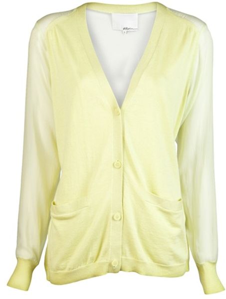 3.1 Phillip Lim Chiffon Back Cardigan in Yellow (lemonade) - Lyst