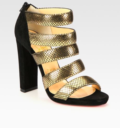 Christian Louboutin Mehari Metallic Leather and Suede Sandals in Gold - Lyst