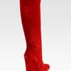 Christian Louboutin Suede Wedge Kneehigh Boots in Red - Lyst