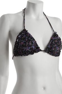 Shoshanna Black Floral Downtown Ditsy Ruffle Triangle Halter Bikini Top - Lyst