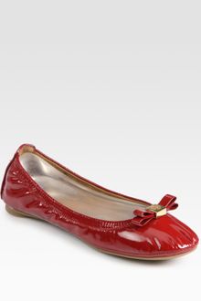 Tory Burch Eddie Patent Leather Logo Bow Ballet Flats - Lyst