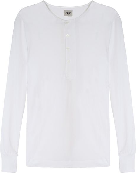 Acne Henley Button TShirt in White for Men - Lyst