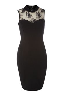 Ax Paris Ax Paris Lace Neckline Fitted Dress - Lyst