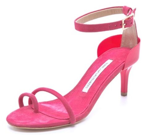 Diane Von Furstenberg Baina Suede Mid Heel Sandals in Pink (fuchsia) - Lyst