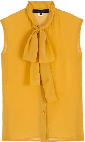 Elie Saab Sl Chiffon Bow Neck Top in Yellow - Lyst