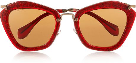 Miu Miu Cat Eyeframe Glitter Acetate and Metal Sunglasses in Red - Lyst