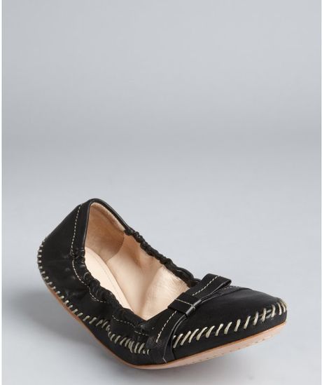 Prada Prada Sport Black Leather Bow Accent Ballet Flats in Black - Lyst