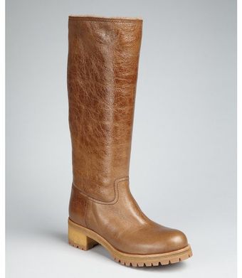  Prada Sport Camel Leather Shearling Lined Lugg Boots 