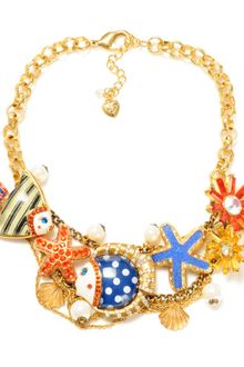 Betsey Johnson Gold Tone Fish Multi Charm Frontal Statement Necklace - Lyst