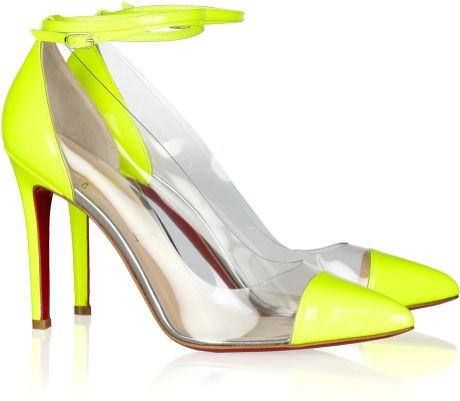 Christian Louboutin Un Bout 100 Patent Leather and Pvc Pumps in Yellow (chartreuse) - Lyst
