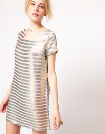 French Connection French Connection Metallic Stripe Shift Dress - Lyst