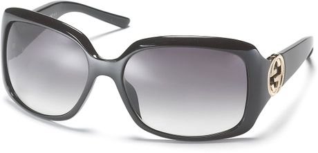 Gucci Rectangle Sunglasses with New Logo Temple in Black (shiny black) - Lyst