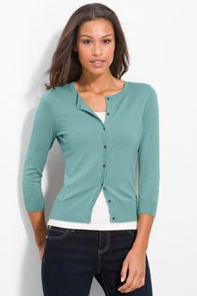 Halogen Three Quarter Sleeve Crewneck Cardigan - Lyst
