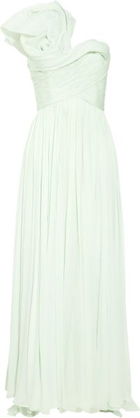 Marchesa Oneshoulder Plissé Organza Gown in Green (mint) - Lyst