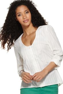 Calvin Klein Jeans Three Quarter Sleeve Cotton Button Front Peasant - Lyst