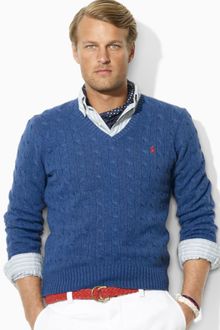 Ralph Lauren Cable Knit Silk V Neck Sweater - Lyst
