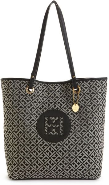 Tommy Hilfiger Signature Jacquard Easy Tote in Black (black/cream) - Lyst
