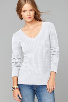 Tommy Hilfiger Jenny Long Sleeve Solid Cable Knit Sweater - Lyst
