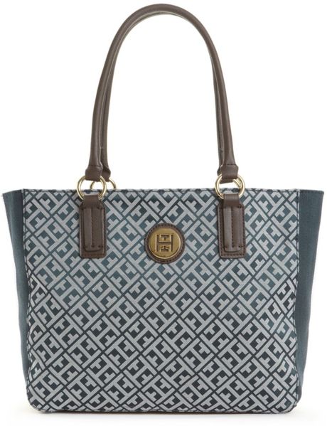 Tommy Hilfiger Signature Jacquard Logo Tote in Blue (navy/white) - Lyst