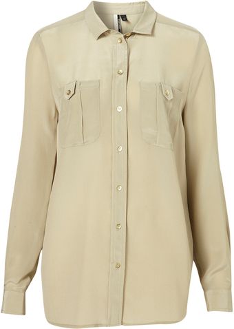 Topshop Silk Military Style Shirt - Lyst