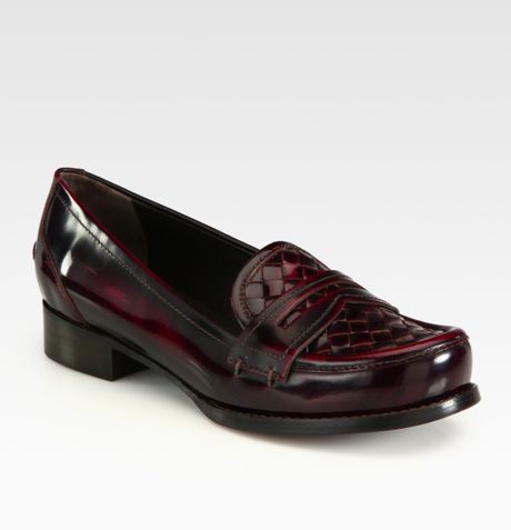 Bottega Veneta Woven Leather Loafers in Purple (maroon) - Lyst