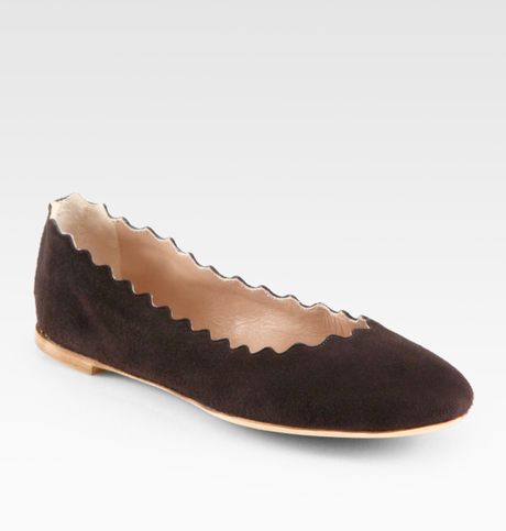 Chloé Scalloped Suede Ballet Flats in Brown - Lyst