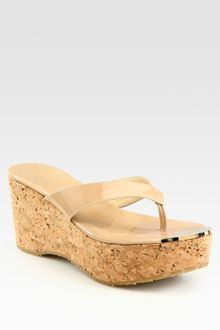 Jimmy Choo Patent Leather Wedge Sandals - Lyst