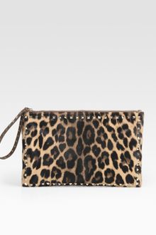 Valentino Rock-stud Pony Hair Leather Clutch - Lyst