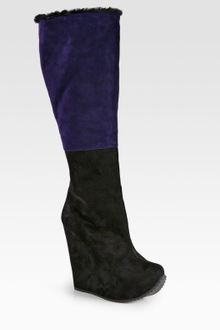 Yves Saint Laurent Colorblock Suede Kneehigh Wedge Boots - Lyst