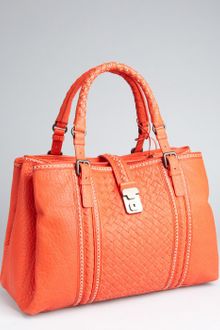 Bottega Veneta Orange Intrecciato Leather Stripe Roma Tote - Lyst