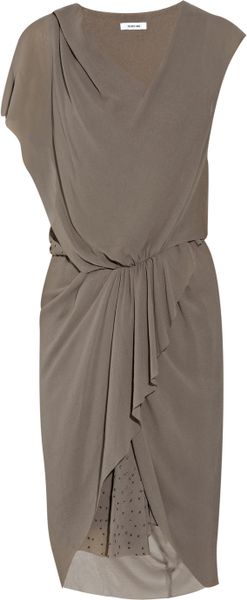 Helmut Lang Particle Textured Silkcrepe Dress in Gray - Lyst