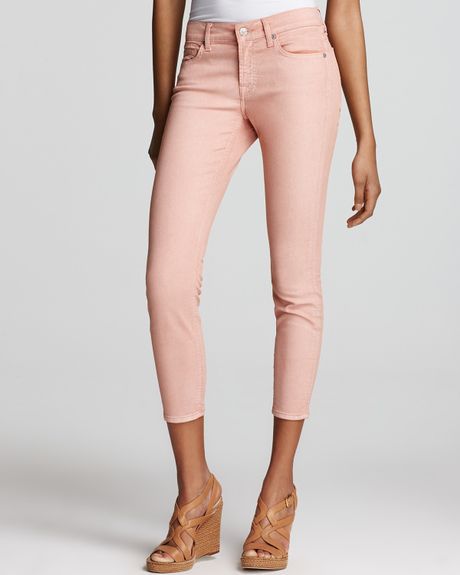 7 For All Mankind Jeans Feather Weight Stretch Twill Skinny Jeans in Peach in Pink (peach) - Lyst