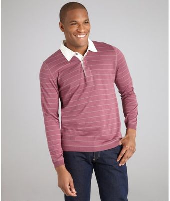 Brunello Cucinelli Burgundy Striped Cotton Long Sleeve Polo Shirt - Lyst