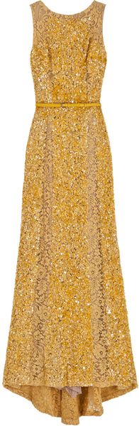 Elie Saab Lace Panel Sequin Gown - Lyst
