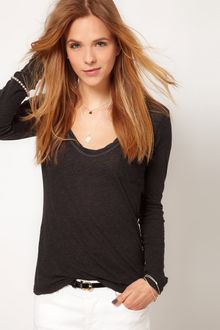 James Perse James Perse Casual Pocket Long Sleeve Tee with Contrast Stitch Detail - Lyst