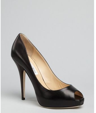  Black Leather Comet Peep Toe Platform Pumps 