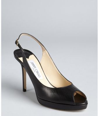  Black Leather Nova Peep Toe Slingbacks 