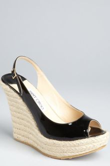 Jimmy Choo Black Patent Leather Polar Espadrille Slingback Wedges - Lyst