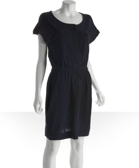 Marc By Marc Jacobs Normandy Blue Tonal Striped Stretch Cotton Button Front Dress in Blue - Lyst
