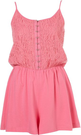 Topshop Pink Lace Playsuit - Lyst